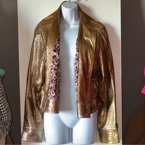 Womens Bomber Jacket| wool#lamb #suede #metallic gold | XL.NWOT!#baddie#chic#Y2K